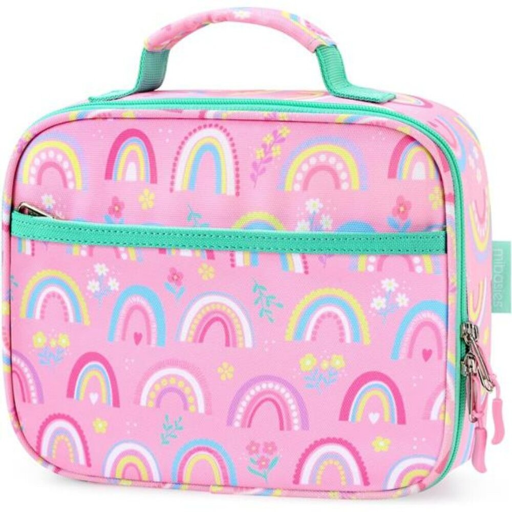 Kids Insulated Lunch Box Pink Rainbow Toddler School Bag Reusable Zipper